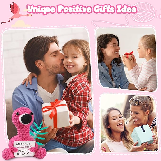 WenmthG Mini Positive Flamingo Crochet Doll - Funny Appreciation Gift for Women Men Couple Positive Crochet Animals Emotional Cheer Up Support Handmade Flamingo Birthday Retirement Decoration Gift