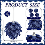 Jetec 8 Pieces Christmas Ornaments Glitter Christmas Tree Hanging Decoration Decorative Artificial Pine Cones Flowers Hanging Ornaments for Winter Wreath Holiday Decor(Navy Blue)