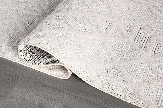 Modern Micro Loop Indoor Runner Rugs for Living Room Bedroom Kitchen Geometric Square White 2x7 Luxury Durable Low and High Pile Non-Shedding Stain Resistant Soft Area Carpet 2 x 7