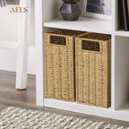 AELS Woven Natural Fibre Magazine Holder, Magazine Rack Floor, Hand-woven Magazine Organizer, Natural Paper Rope Magazine Basket with Handles, Boho Modern Farmhouse Book Basket, Newspaper Holder