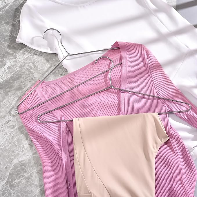 Amber Home 30 Pack Heavy Duty Metal Shirt Coat Hangers, Stainless Steel Clothes Hanger with Polished Chrome, 17 Inch Silver Metal Wire Hanger