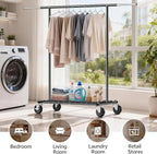 Heavy Duty Clothes Rack - Load 500 LBS, Rolling Clothing Rack for Hanging Clothes with Lockable Wheels & & Shelves, Extendable Garment Rack for Bedroom, Laundry, Living Room (Black)