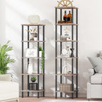 HOOBRO 5-Tier Corner Shelf Stand, Corner Square Rack Display Shelf, Tall Storage Rack Plant Stand, Bookcase for Small Spaces, Living Room, Home Office, Kitchen, Greige and Black BG50CJ01