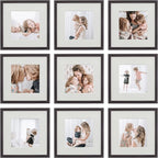 Sheffield Home 9 Piece Gallery Wall Frame Set, 12x12 Inch, Dark Oak