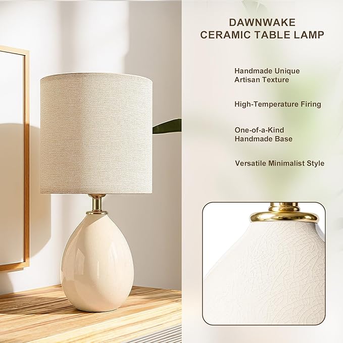 Dawnwake 18.5" Table Lamps Set of 2 for Living Room Bedroom, Bedside Lamps for Night Stands, Modern Linen White Ceramic Lamps
