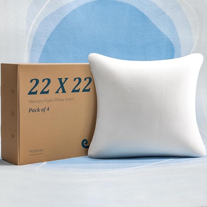 AM AEROMAX 22 × 22 Throw Pillow (Pack of 4) Memory Foam Pillow Insert - Square Accent Pillow for Decorative Cushion Bed Couch Sofa - Non-Deforming Over Time