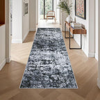 Washable Area Rug 3x10 Entryway Rug: Washable Modern Abstract Soft Thin Rug Indoor Floor No Slip Stain Resistant Carpet for Bedroom Dining Room Farmhouse Nursery Home Office - Black