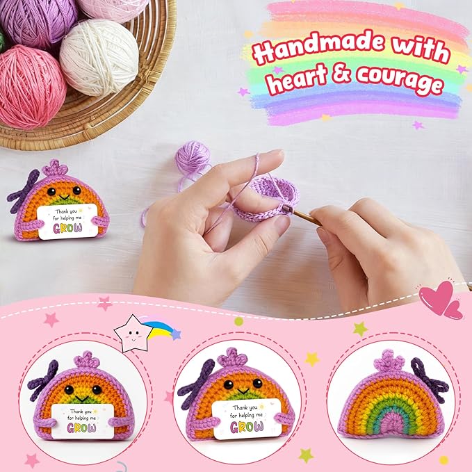 MAMAGIFTREE Thank You for Helping Me Grow - Appreciation Gifts for Teacher Mom Dad Professor Boss Mentor Coworker - Graduation Positive Rainbow Crochet