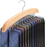 Tie Rack Hanger for Closet,360 Degree Rotating Tie Holder Organizer with 24 Folding Hooks,Wooden Men's Neck Tie Organizer Storage for Belts Tank Tops Scarves