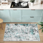 Ciicool Modern Abstract Area Rug 2x3 Washable Small Entryway Rugs, Non-Slip Low Pile Throw Rug, Foldable Kitchen Bathroom Rug, Teal Black Floor Carpet for Entrance Living Room Bedroom Indoor Door Mat