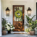 22 Inch Spring Summer Wreaths for Front Door, Artificial Flowers Wreath with Yellow Floral Green Leaves Berries and Grain Spikes, Farmhouse Wreath for Front Porch Wall Indoor Outdoor Home Decor
