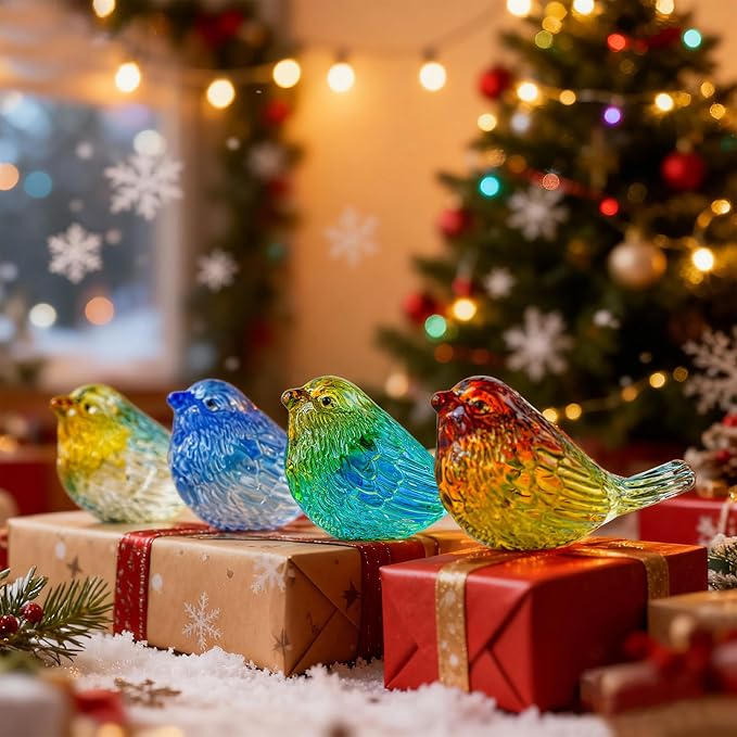 HDCRYSTALGIFTS 4PCS Colorful Crystal Birds Figurines - 3'' Art Glass Birds Animal Collectible Figurines Gifts for Women Bird Lovers Home Tabletop Office Decor