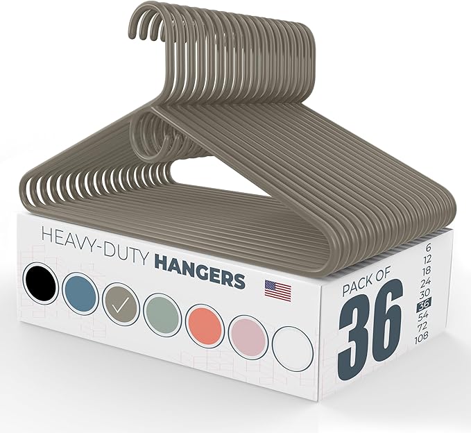 Neaties Heavy Duty Clothes Hangers 36 Pack – Made in the USA – 8lb Capacity Plastic Hangers for Adult Clothing – Durable for Pants, Coats, Jackets, or Jeans – Gray