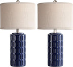 PARTPHONER 23" Farmhouse Modern Ceramic Table Lamp Set of 2 - Navy Blue Bedside Lamps for Bedroom & Living Room, Nightstand, Desk, End Table