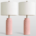 USumkky 24" Modern Ceramic Pink Bedside Lamp Set of 2 Table Lamp for Bedroom Decor Farmhouse Table Lamp for Living Room Office Dorm