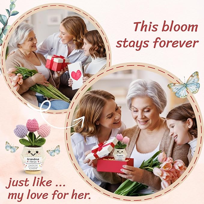 Gifts for Grandma from Grandkids - Mothers Day Birthday Grandma Gifts - Grandmother Gift from Grandson, Granddaughter - 5.51'' x 4.13'' Mimi Gigi Nana Emotional Positive Support Crochet
