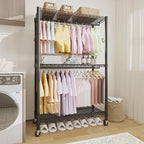 Heavy Duty Rolling Clothes Rack,Load 730LBS Clothing Racks for Hanging Clothes,Free Standing Closet Organizers and Storage Garment Racks with Wheels,2 Rods,Side Hooks,80"H x 45"W x 16"D