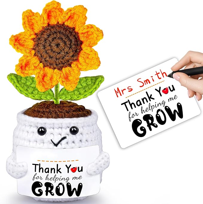 Teacher Appreciation Gifts, Thank You Teachers Gift, End of Year Teacher Gifts, Personalized Graduation Father's Day Birthday Gift for Teachers Mentor Coworker Senior, Handmade Crochet Sunflower Doll
