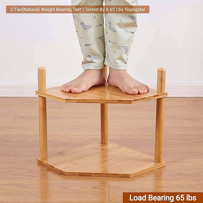 3-Tier Expandable Bamboo Corner Shelf - Dish/Plate Organizer for Cabinet, Kitchen Counter Shelf & Small Kitchen Shelf, Adjustable (White, 1-Pc 11.4" H)