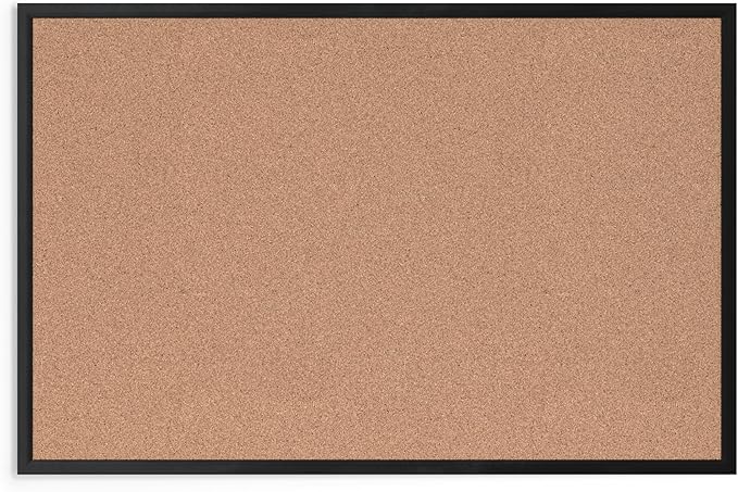 U Brands Cork Bulletin Board, 36" x 24", Black Aluminum Frame, Industrial Grade Pinning Surface