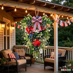 2 Pack 21'' Patriotic Teardrop Swag Wreaths Artificial 4th of July Hanging Swag for Cabinets Red White Blue Floral Navy Blue Berries for Independence Day Memorial Day Front Door Porch Window Wall
