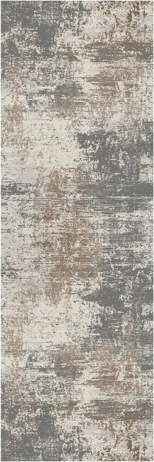 Ciicool 2'6 "x8' Washable Runner Rug, Modern Abstract Hallway Rugs Runner, Non-Slip Thin Accent Rug Lightweight Brown Gray Distressed Carpet Runners for Laundry Entryway Bedroom Kitchen Indoor