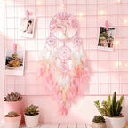 Large Pink Dream Catchers,Crystal Tree of Life Dreamcatcher,Perfect Pink Crystal Handmade Dreamlike Dream Catchers for Girls Bedroom Decor Art Craft Gift (Pink)
