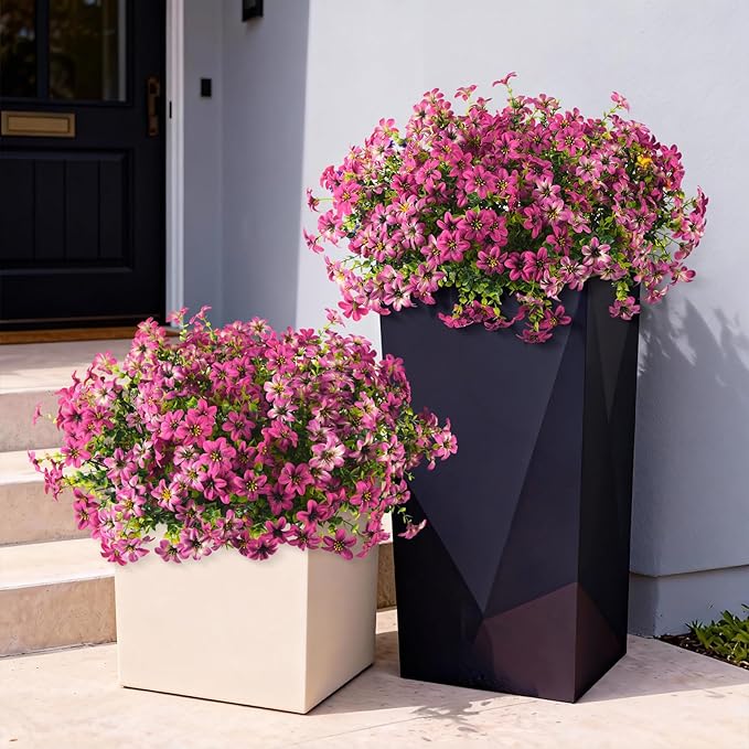 Artificial Fake Flowers for Outdoors 12 Bundles Faux Silk Flower Spring Decoration Artificial Fake Plants Outdoor Plastic Flowers UV Resistant No Fade for Home Planter Porch Patio Yard Decor