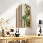 DUMOS Gold Metal Arch Vanity Rounded Rectangle Bathroom Mirrors for Over Sink Wall, 24x37 Inch Large Matte Mirror, Modern Decorative for Restroom, Farmhouse