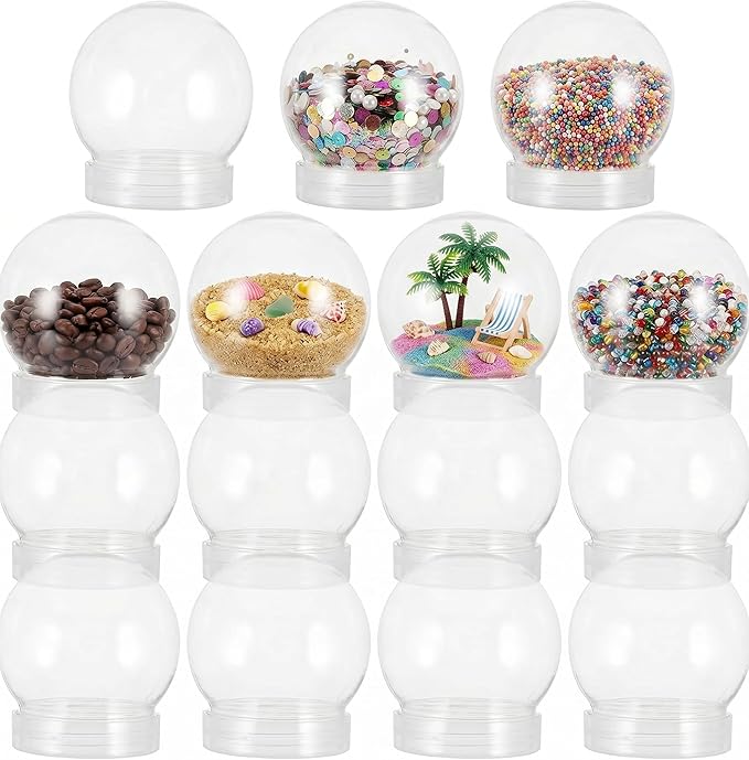 BESTOYARD 15 Pack DIY Clear Plastic Snow Globe Kit with Screw-Off Caps, Refillable Water Globes for Photo Inserts, Classroom Crafts, Teacher, Kids Crafts, Christmas Holiday Decor