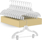 Quality Clear Plastic Skirt Hangers - 12 Pack Crystal Cut for Skirt, Pant, Dress, Suit, Coat Hangers Heavy Duty & Nonslip Design Asujtable Clips, Swival Hook, 17" inch (12, Crystal Skirt)