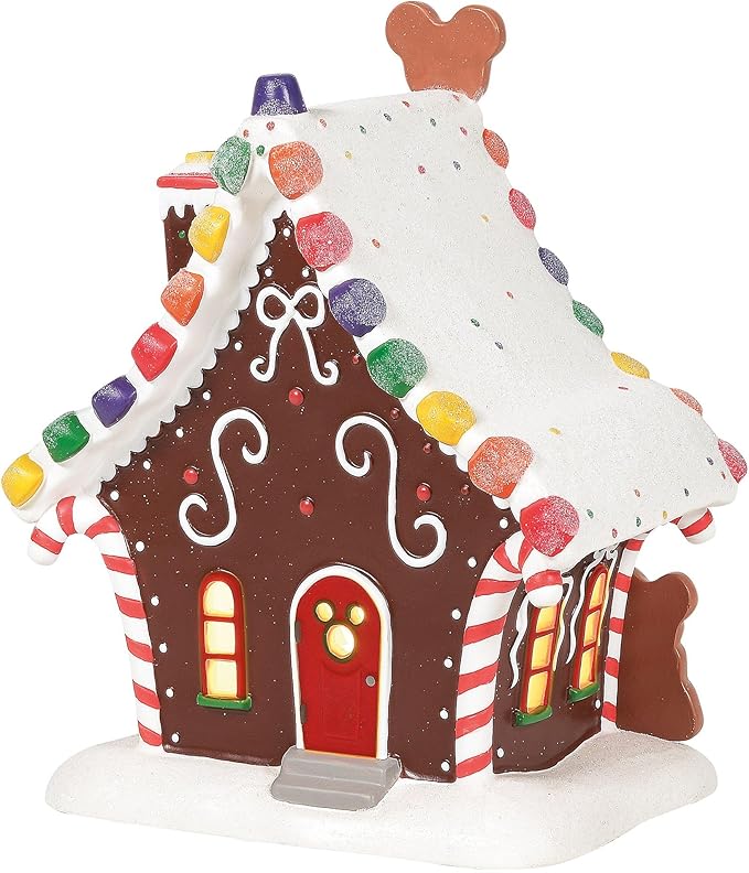 Department 56 Disney Village Mickey Mouse Gingerbread House Lit Building, 7.91 Inch, Multicolor