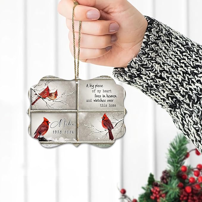 HYTURTLE Personalized Memorial Sympathy Christmas Ornament Tree Decor Gifts for Family Loss of Loved One Mom Dad - Remembrance Bereavement Gifts - Cardinal Birds Custom Name Aluminium Ornament