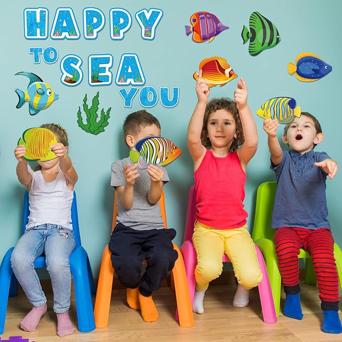 Ocean Theme Fish Classroom Bulletin Board Decorations Tropical Fish Paper Cutouts Under The Sea Bulletin Board Set for Fishing Theme Toddler Kids Birthday Party Classroom Decor