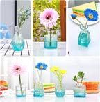 Mapoxy Glass Bud Vases Set of 4,Blue Small Flower Vases for Wedding Centerpiece Table Decorations,Clear Vintage Embossed Mini Vases,Flower Arrangements in Vases for Party or Home Decor