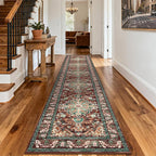 U'Artlines 3' x 14' Boho Hallway Runner Rug, Rust Non Slip Washable Vintage Farmhouse Accent Rug Carpet for Kitchen Entryway Laundry and Living Room (Rust＆Teal)