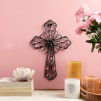 RELY+ Black Wall Cross 14X10 Inch Living Room Décor Outdoor Crucifix Wall Décor Metal Wall Art Decorative Hanging Iron Wrought Wall Décor Crosses for Rustic Indoor Home Valentine's Day Decorations