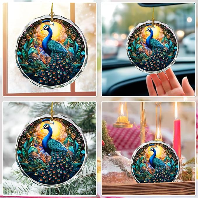 Peacock Stained Glass Ornament - Christmas Tree Decoration, Peacock Ornaments for Exchange