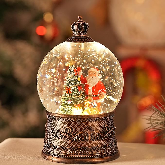 Snow Globe Christmas with Santa Claus, Lighted Christmas Snow Globes with Timer, Swirling Musical Glittering Snowglobe Lantern for Decorations(Santa Claus Gifts)
