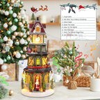 Christmas Village Houses Christmas Collectible Buildings Bell Tower with LED Lights,Xmas Vacation Village Musical with USB Indoor Display Figurines Decoration