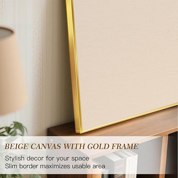 Linen Bulletin Board 36" x 24", Fabric Pin Board with Gold Aluminum Frame, Decorative Vision Board for Home Office, Bedroom & Dorm Wall Decor, Includes 10 Push Pins, Beige