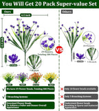 TURNMEON 20 Bundles Artificial Flowers for Outdoors Fake Plants Spring Decor, UV Resistant Artificial Plants Cemetery Fake Flowers Faux Plastic Greenery Shrub Porch Patio Summer Decorations 580 Head