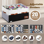 Shoe Organizer for Closet, Foldable Shoe Storage Bins with Lid & Adjustable Dividers, Fabric Shoe Box Storage Containers with Four Reinforced Handles, Fits 20 Pairs, 1 Pack, Black & White