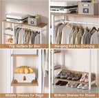 VECELO Open Garment Clothing Rack, Free-Standing Heavy Duty Storage Closet with 5 Shelves and Hanging Rod for Small Spaces, Max Load 350LBS, White Oak