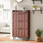 ChooChoo Shoe Storage Cabinet with 3 Flip Drawers, Deodorizing Shoe Organizer Storage for Entryway, Freestanding Hidden Slim Narrow Shoe Rack Cabinet, Walnut