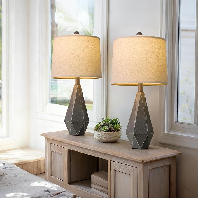PoKat 23'' Table Lamps Set of 2 for Living Room Bedroom, Farmhouse Bedside Lamps, Resin Vintage Lamps for Night Stands, Office Sideboard Guest Room Hallway (Deep Gray)
