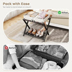 26.77" L Luggage Rack for Guest Room - Set of 2 Full Assembled Luggage Rack Stand for Suitcases, Foldable Luggage Holders with Shoe Shelf for Bedroom, Hotel (Black Bamboo Suitcase Stands)