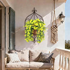 Artificial Hanging Flowers for Outdoors, 4 PCS UV Resistant Faux Plants Silk Realistic 150 Morning Glory Each Vines, Fake Plastic Floral for Garden Patio Spring Summer Decor, Yellow