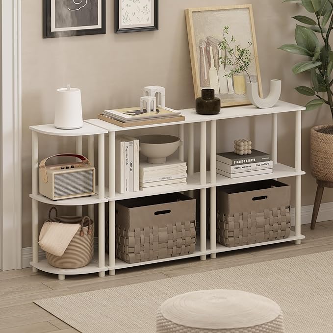 Furinno Turn-N-Tube Storage Shelves Set of 2, 3-Tier Book Shelf, Corner Shelf, Toolless Open Shelves, for Organization and Storage, Living Room, Garage, Home Office, White
