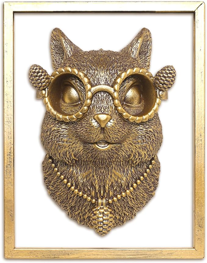 Newinhome Animal Heads Wall Decor (Includes Metal Frame) Resin Animals Sculptures Head Wall Hanging Decoration Gold vintage Wall Sculpture for Living Room Bedroom Office(Squirrel)